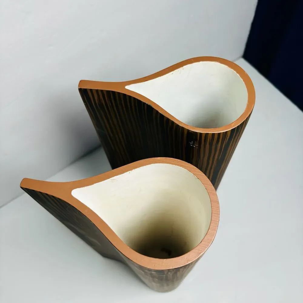 Large Ceramic Resin Wooden Teardrop Flower Display Vases Rustic MCM Mid‎ Century